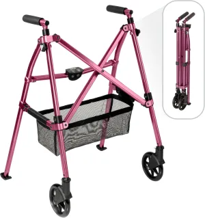 Stander EZ Fold-N-Go Walker, Lightweight Folding Mobility Rolling Walker for Seniors and Adults, 6-inch Wheels, Ski Glides, and Organizer Pouch, Regal Rose, 1 Count