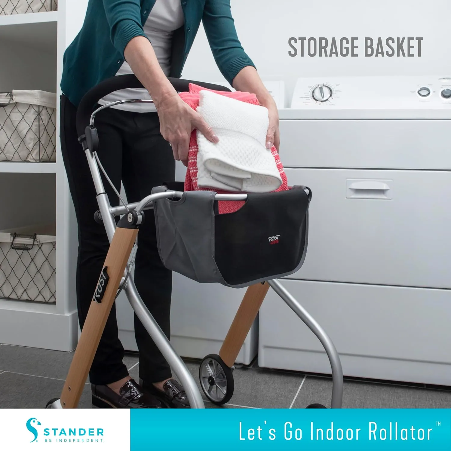 Stander Let’s Go Indoor Rollator, Lightweight Four Wheel Euro Style Walker with Tray, Folding Mobility Aid for Seniors by Trust Care, Silver