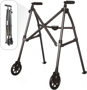 Stander Wonder Walker, Lightweight Foldable Space Saver Rolling Walker for Adults, Seniors, and Elderly, Compact Travel Walker with 6-inch Wheels and Ski Glides for Mobility Support, Black Walnut
