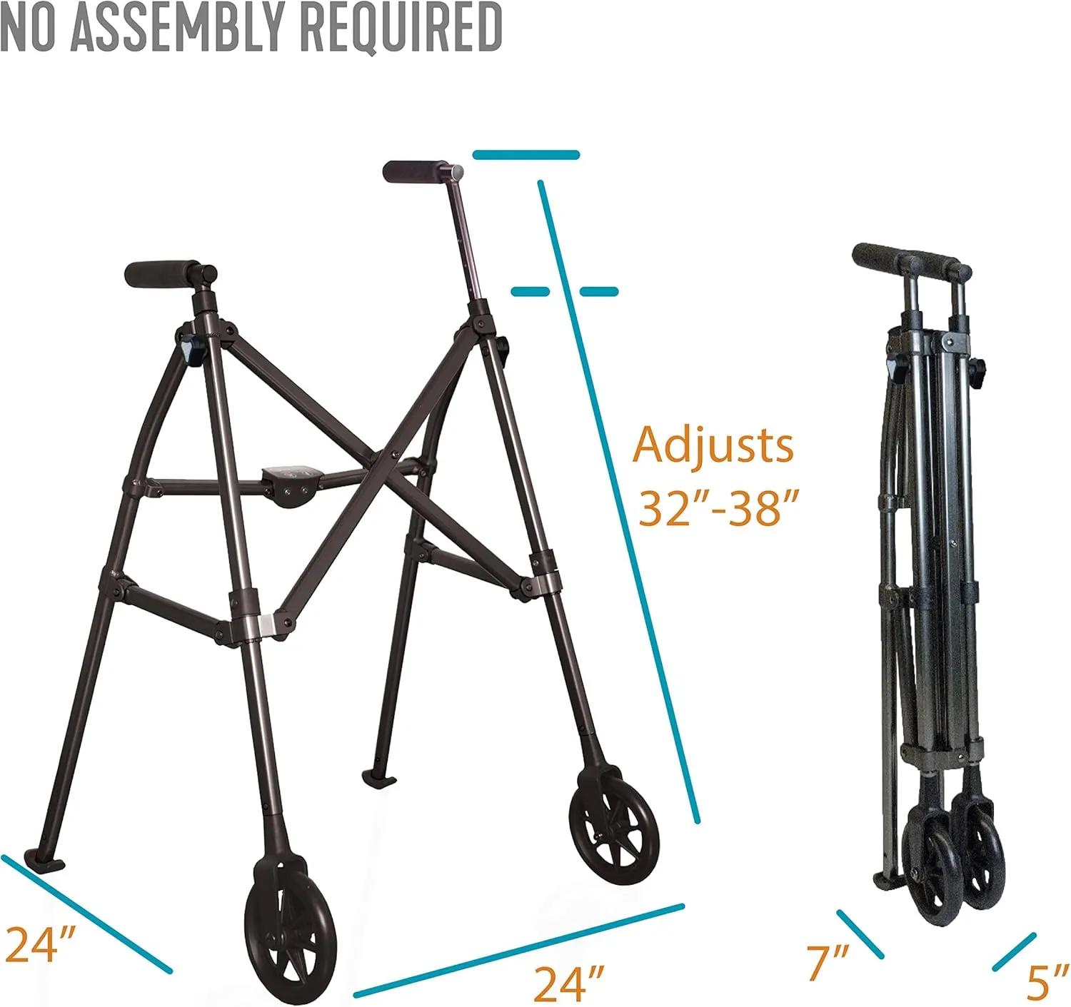 Stander Wonder Walker, Lightweight Foldable Space Saver Rolling Walker for Adults, Seniors, and Elderly, Compact Travel Walker with 6-inch Wheels and Ski Glides for Mobility Support, Cobalt Blue