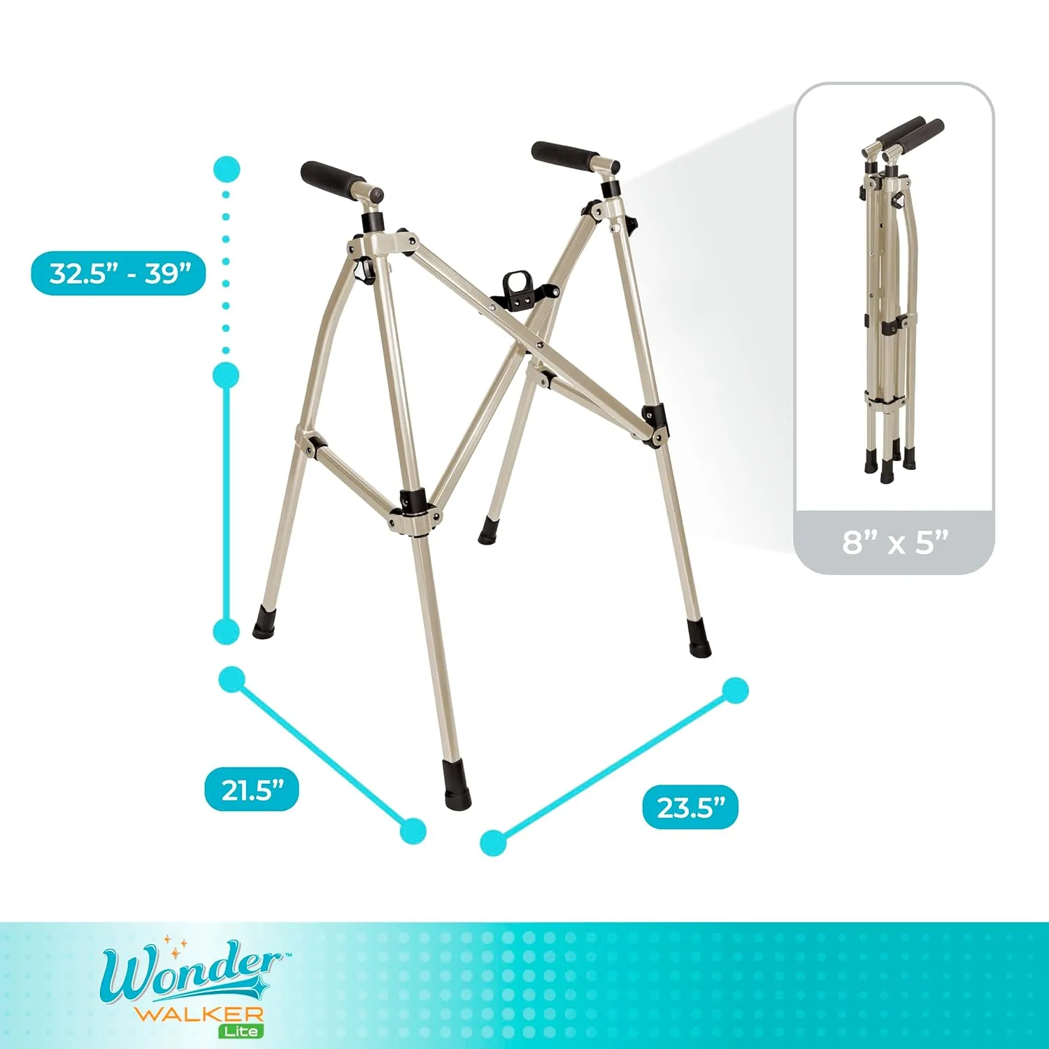 Stander Wonder Walker Lite, Lightweight Folding-Walker for Adults, Seniors, and Elderly, Collapsible Travel-Walker for Mobility Support, Compact Standard-Walker Without Wheels, Desert Sand