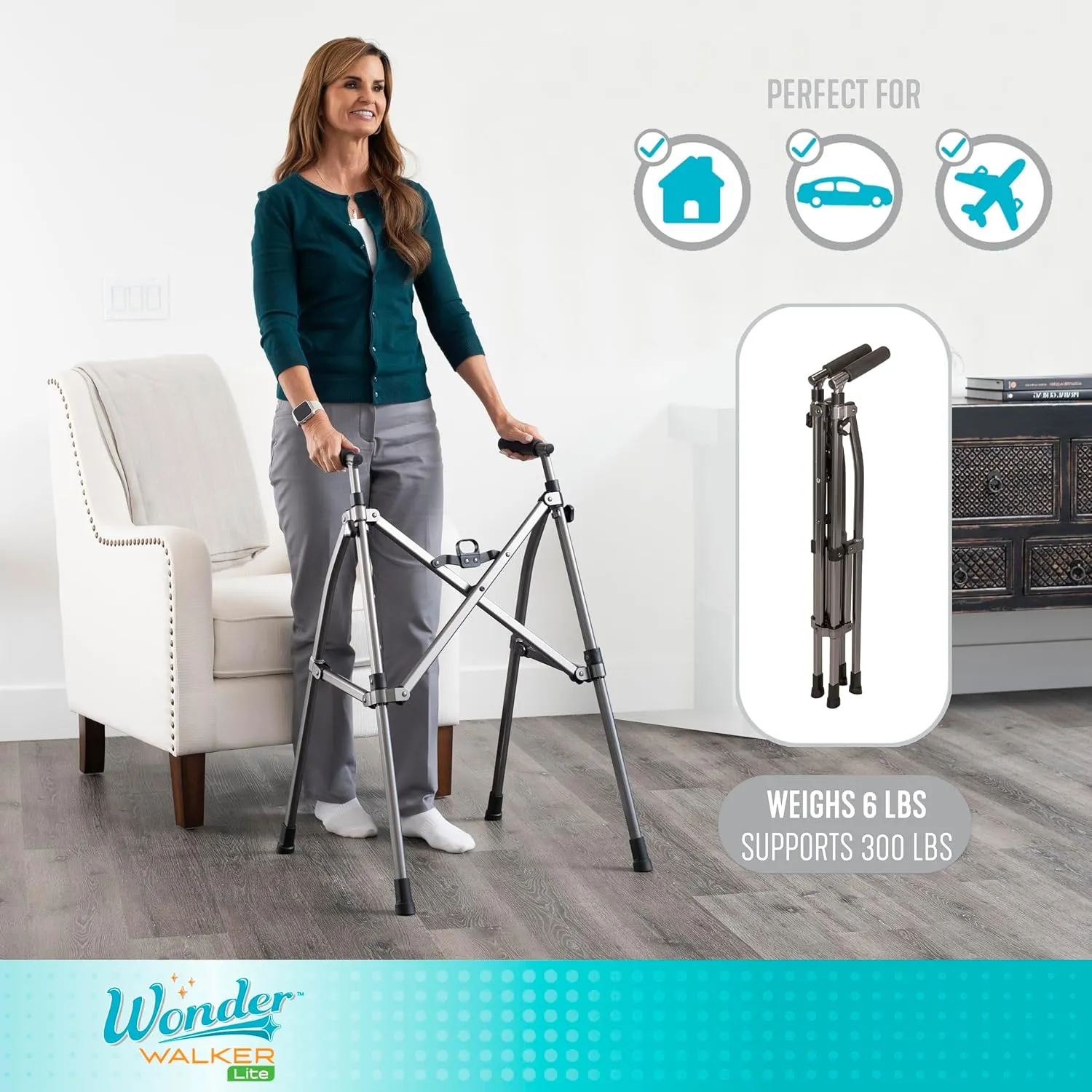 Stander Wonder Walker Lite, Lightweight Folding-Walker for Adults, Seniors, and Elderly, Collapsible Travel-Walker for Mobility Support, Compact Standard-Walker Without Wheels, Desert Sand