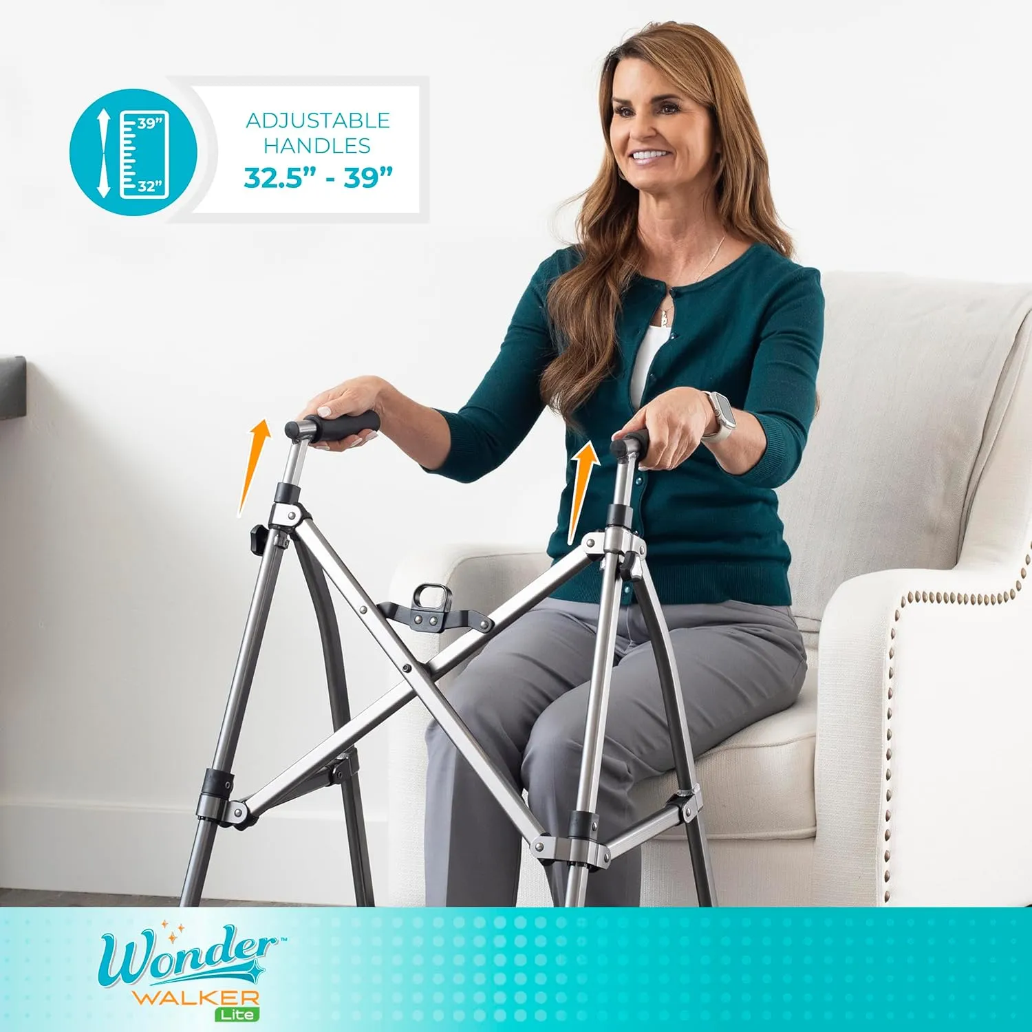 Stander Wonder Walker Lite, Lightweight Folding-Walker for Adults, Seniors, and Elderly, Collapsible Travel-Walker for Mobility Support, Compact Standard-Walker Without Wheels, Desert Sand