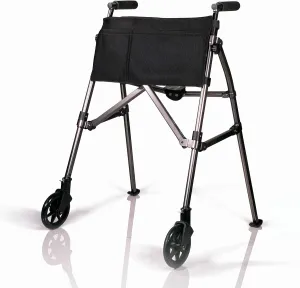 Stander Wonder Walker Plus, Lightweight Folding Rolling-Walker for Adults, Seniors, Elderly, Collapsable Travel EZ Fold-N-Go-Walker with Wheels, Glides, & Pouch, Compact Standard-Walker, Black Walnut