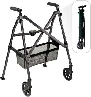 Stander Wonder Walker Plus, Lightweight Folding Rolling-Walker for Adults, Seniors, Elderly, Collapsable Travel EZ Fold-N-Go-Walker with Wheels, Glides, & Pouch, Compact Standard-Walker, Matte Black