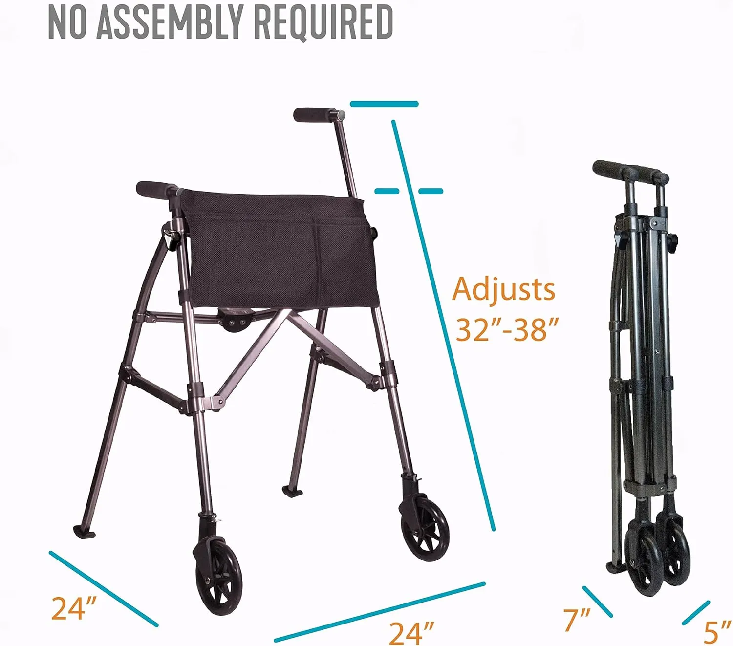 Stander Wonder Walker Plus, Lightweight Folding Rolling Walker for Adults, Seniors, Elderly, Collapsable Travel EZ Fold-N-Go Walker with Wheels, Glides, & Pouch, Compact Standard Walker, Vivid White