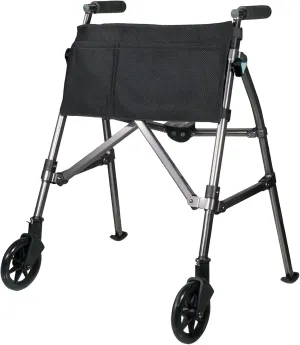 Stander Wonder Walker Plus Short, Junior Lightweight Folding Rolling-Walker for Adults, Seniors, Elderly, Petite Travel-Walker with Wheels, Glides, Pouch, Compact Standard-Walker, Black Walnut