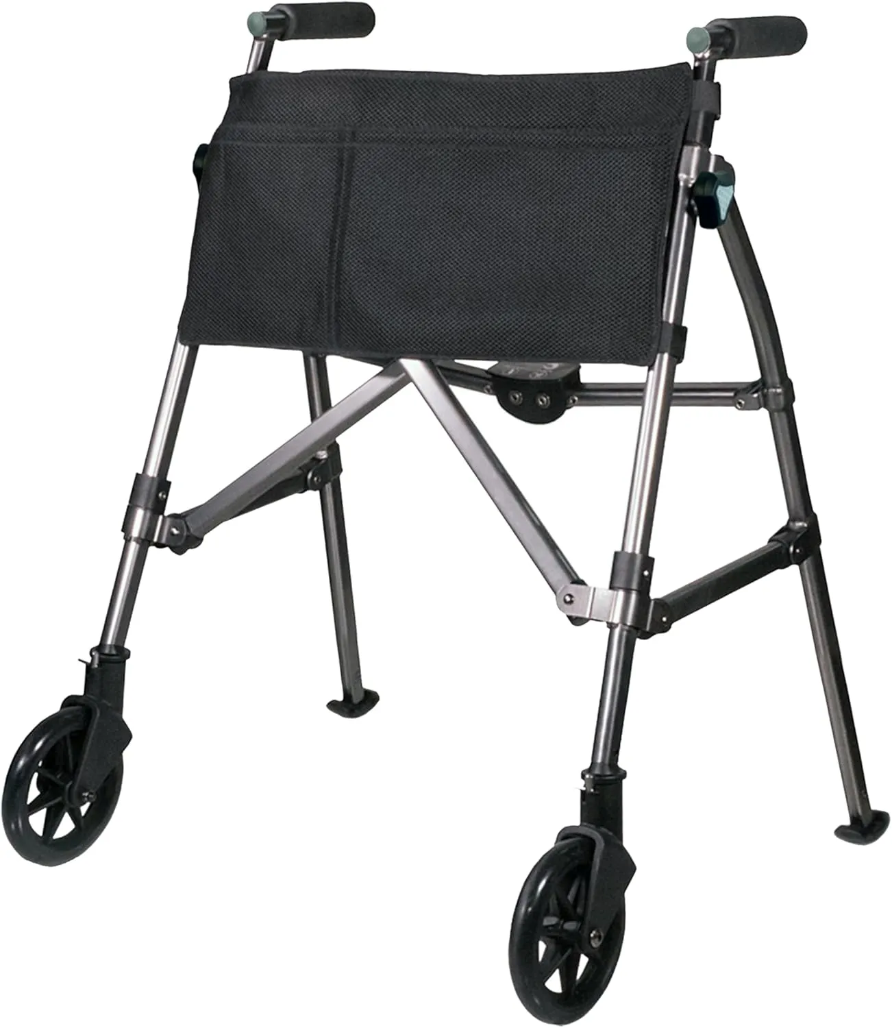 Stander Wonder Walker Plus Short, Junior Lightweight Folding Rolling-Walker for Adults, Seniors, Elderly, Petite Travel-Walker with Wheels, Glides, Pouch, Compact Standard-Walker, Black Walnut