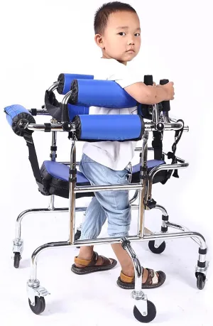Standing Walker Pediatric Cerebral Palsy Walking Aid, Anti-Rollover Walker, Post-Surgery Walking Frame,with Fully Wrapped Sponge Support Armrests,Flat mat