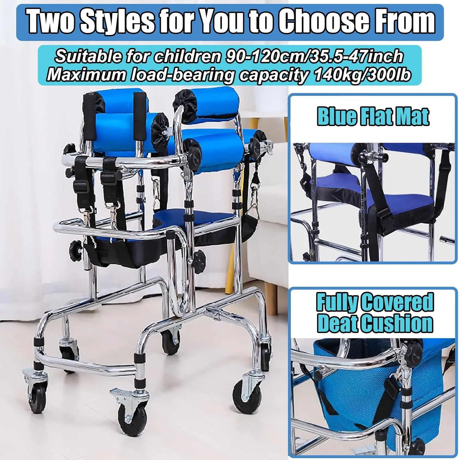 Standing Walker Pediatric Cerebral Palsy Walking Aid, Anti-Rollover Walker, Post-Surgery Walking Frame,with Fully Wrapped Sponge Support Armrests,Flat mat