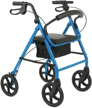 Steel Rollator Walker for Seniors – Foldable Adult Rolling Walker with 8” Wheels, Adjustable Handles, Padded Seat & Storage – Lightweight Mobility Aid, 300 lb. Limit, Light Blue