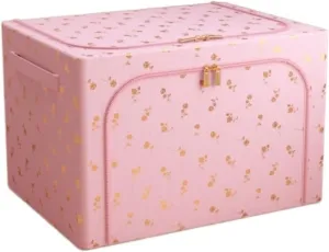 Storage Bag for Clothes Bedding Clothes Storage Bags Under Bed Box with Zips Foldable Clear Window for Bedding Quilts Storage Container(Pink,110L)