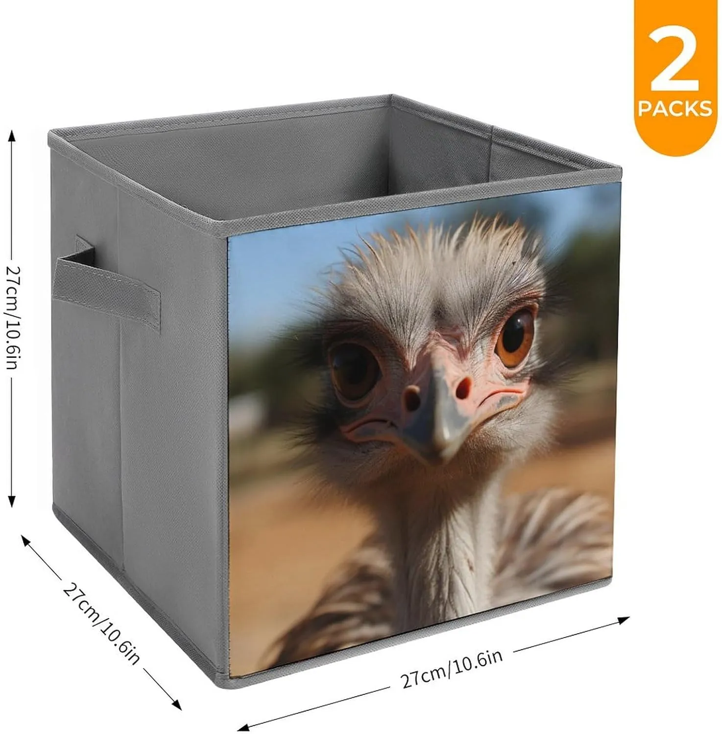 Storage Bin Sets 2PCS Cute Ostrich Storage Cube Storage Basket with Handle Foldable Storage Box Collapsible Closet Organizer Bin Shelf Baskets for Bedroom Clothing