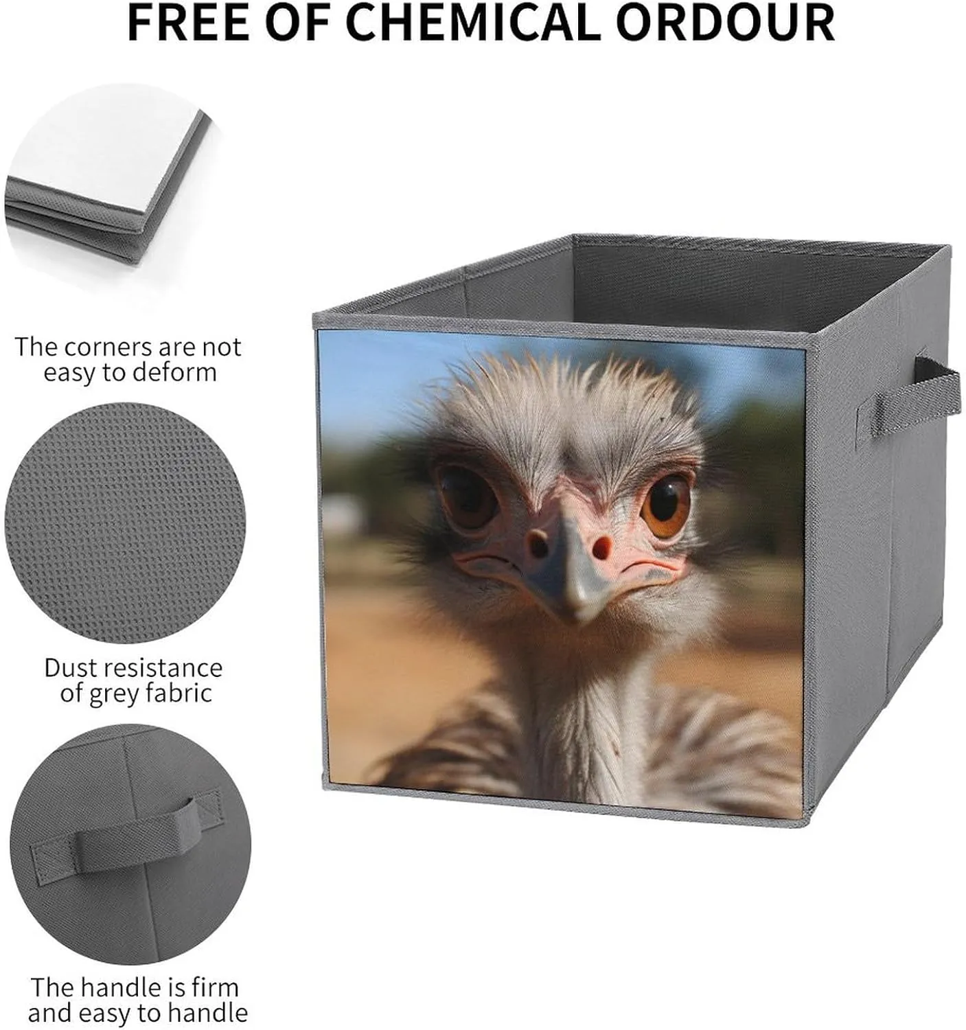 Storage Bin Sets 2PCS Cute Ostrich Storage Cube Storage Basket with Handle Foldable Storage Box Collapsible Closet Organizer Bin Shelf Baskets for Bedroom Clothing