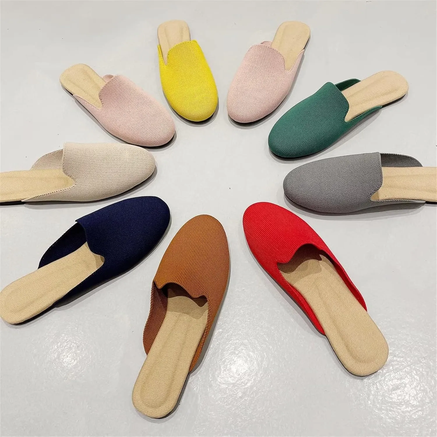 Stunner Women's Mules Shoes Breathable Kintted Round Toe Backless Slides Mules Shoes
