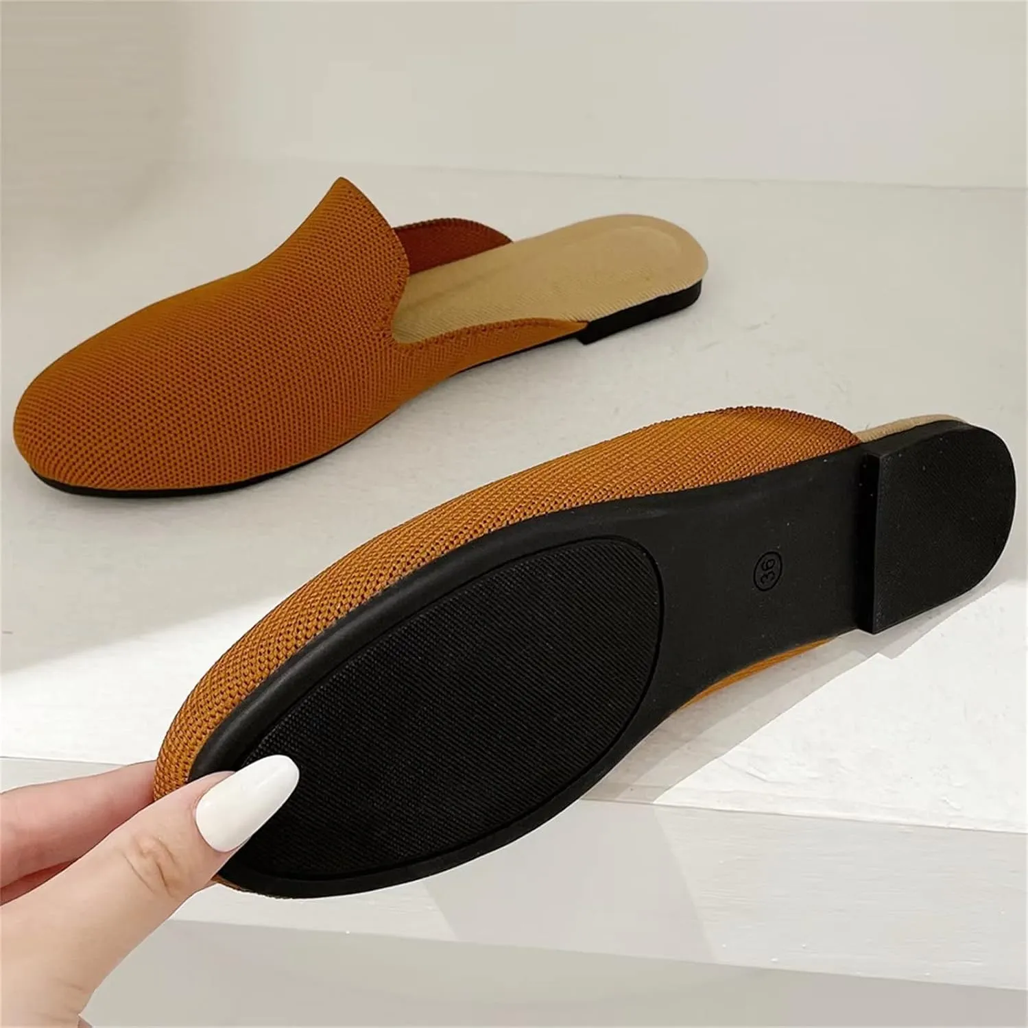 Stunner Women's Mules Shoes Breathable Kintted Round Toe Backless Slides Mules Shoes