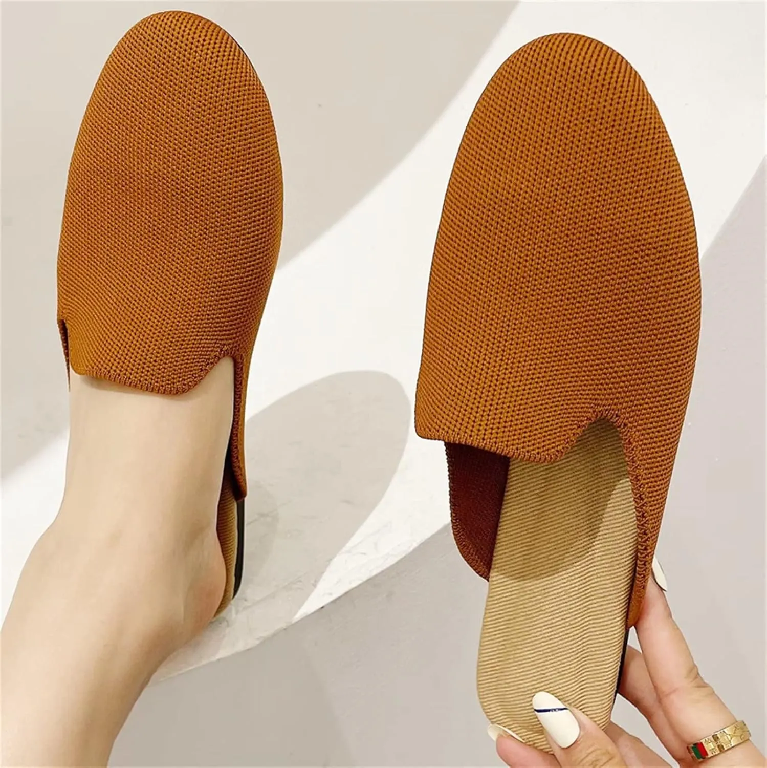 Stunner Women's Mules Shoes Breathable Kintted Round Toe Backless Slides Mules Shoes