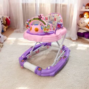 Stylish Delightful Pink And Purple Color Baby Walker With Rattles Adjustable With Musical Toy Bar