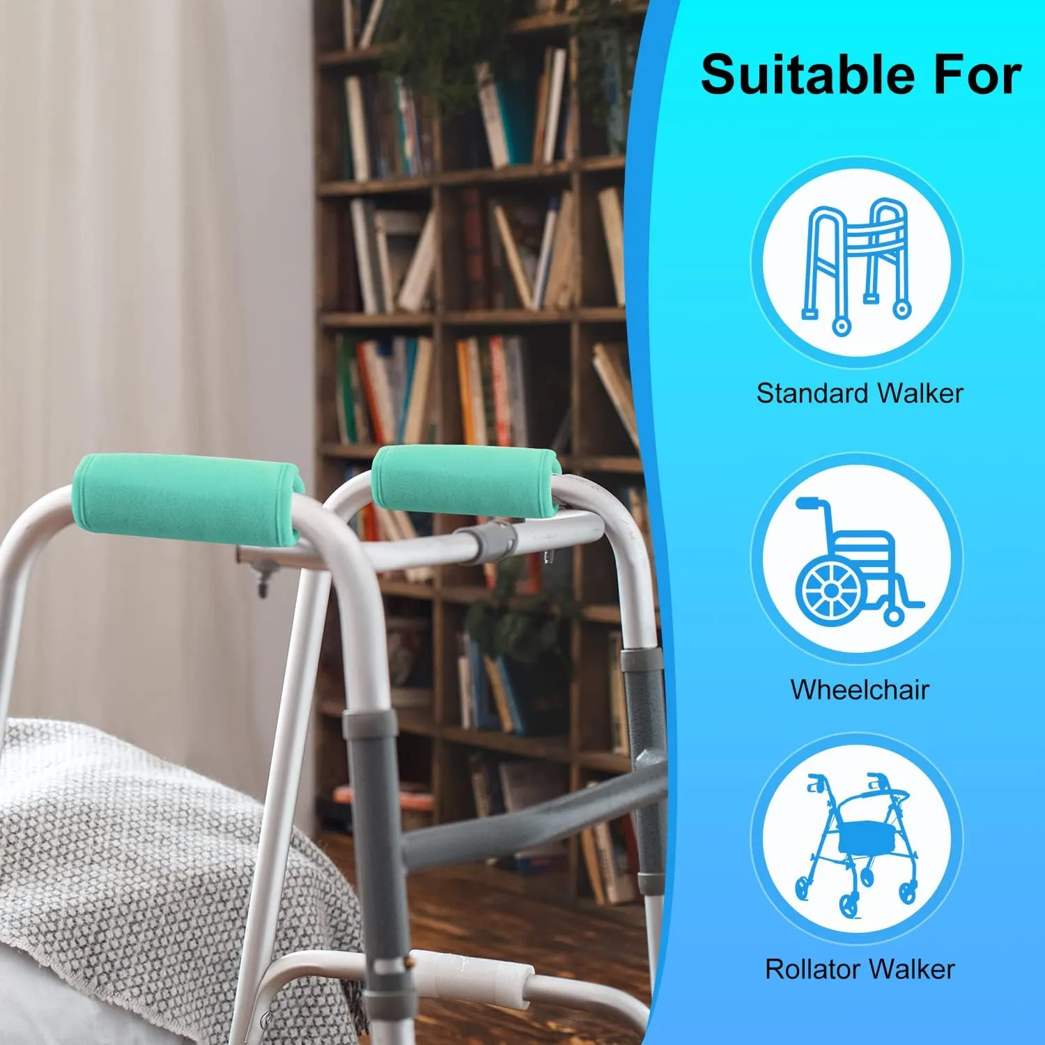 supregear Walker Grips (2 Pack), Soft Padded Hand Covers, Non-Slip Comfortable Cushion Padding for Folding Walker Handle, Moisture Wicking Mobility Accessory