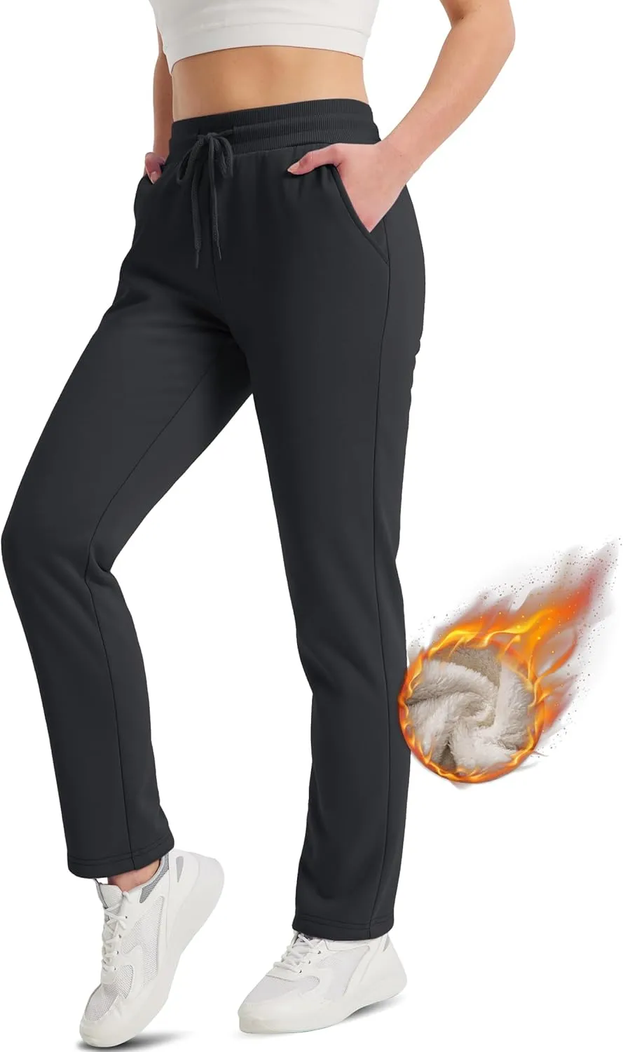TACVASEN Women's Sherpa Lined Sweatpants Winter Warm Fleece Pants Water-Resistant Thermal Outdoor Snow Pockets Joggers