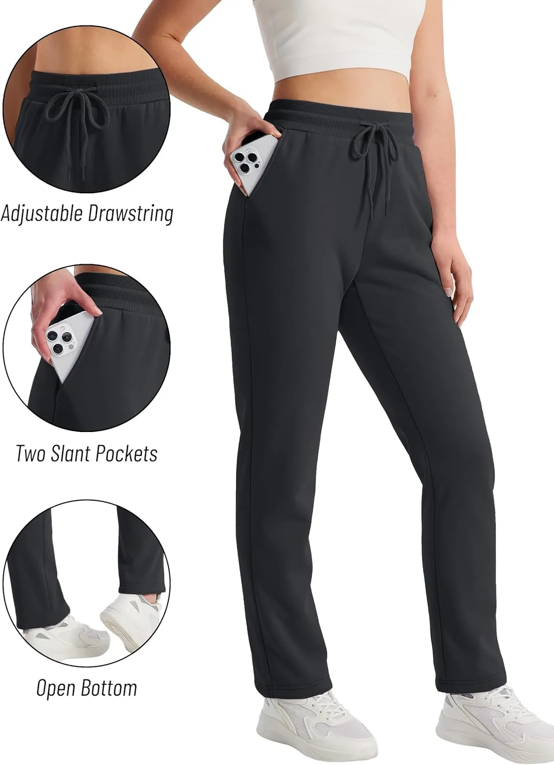 TACVASEN Women's Sherpa Lined Sweatpants Winter Warm Fleece Pants Water-Resistant Thermal Outdoor Snow Pockets Joggers