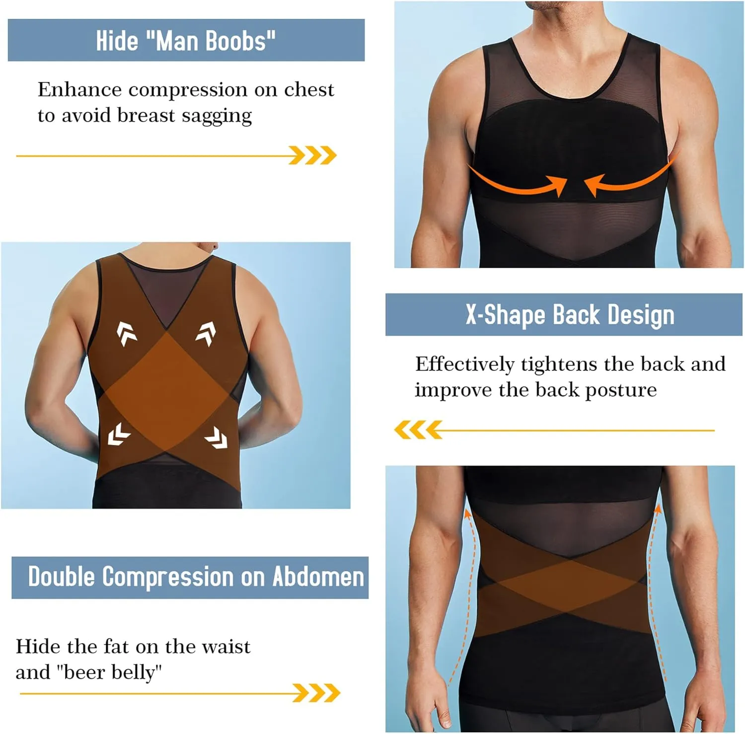 TAILONG Men's Compression Shirt for Body Shaper Slimming Vest Tight Tummy Underwear Tank Top