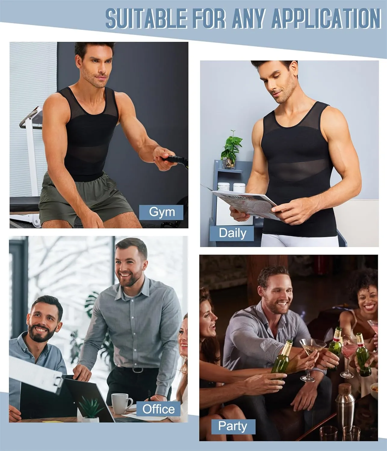 TAILONG Men's Compression Shirt for Body Shaper Slimming Vest Tight Tummy Underwear Tank Top
