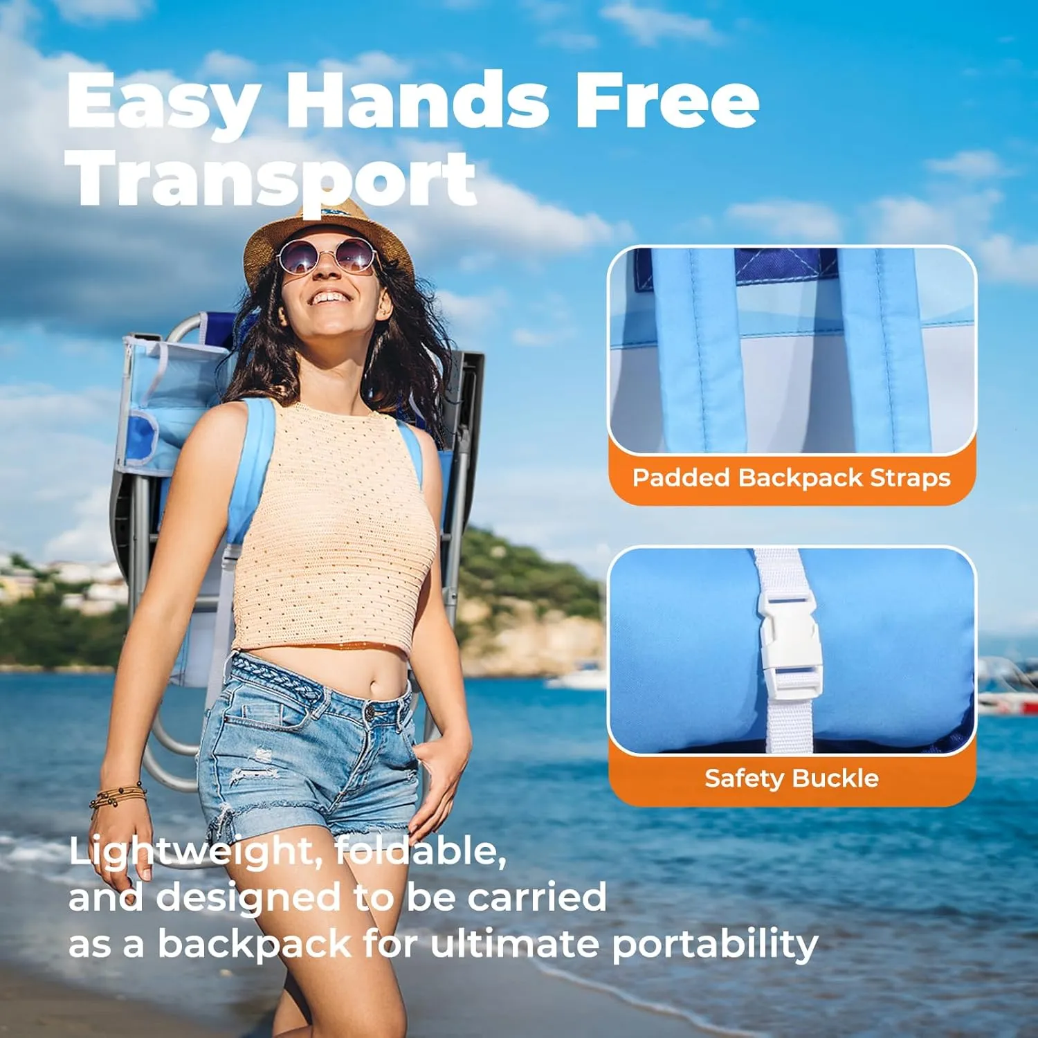 Tall Beach Chairs for Adults – 5-Position Reclining Backpack Chair with Large Insulated Cooler & Storage Pocket, Aluminum Frame, Portable for Travel & Outdoor, Supports 300lbs,Wave Blue，2 Pack