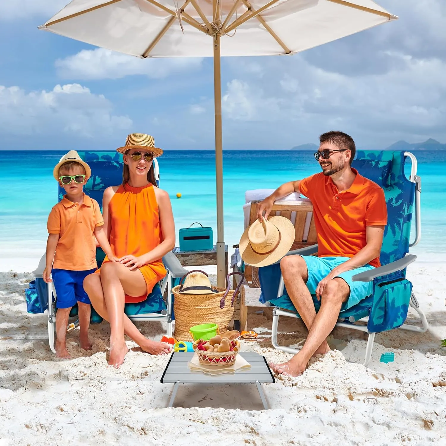 Tangkula Backpack Beach Chair with Table, 5-Position Lay Flat Beach Chairs with Cooler Bag, 2 Cup Holders, Towel Bar, Lightweight Low Folding Beach Chair with Backpack Straps
