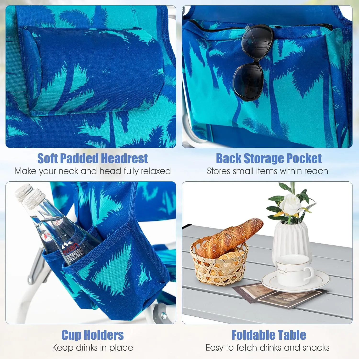 Tangkula Backpack Beach Chair with Table, 5-Position Lay Flat Beach Chairs with Cooler Bag, 2 Cup Holders, Towel Bar, Lightweight Low Folding Beach Chair with Backpack Straps