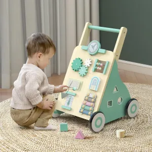 TaoHFE Wooden Baby Walker, Walking Toys Assist Babies Learning Stand Walk, Baby Walkers for Boys Height Adjustable, Baby Walker with Wheels as Gifts for Toddlers and Boys, Green