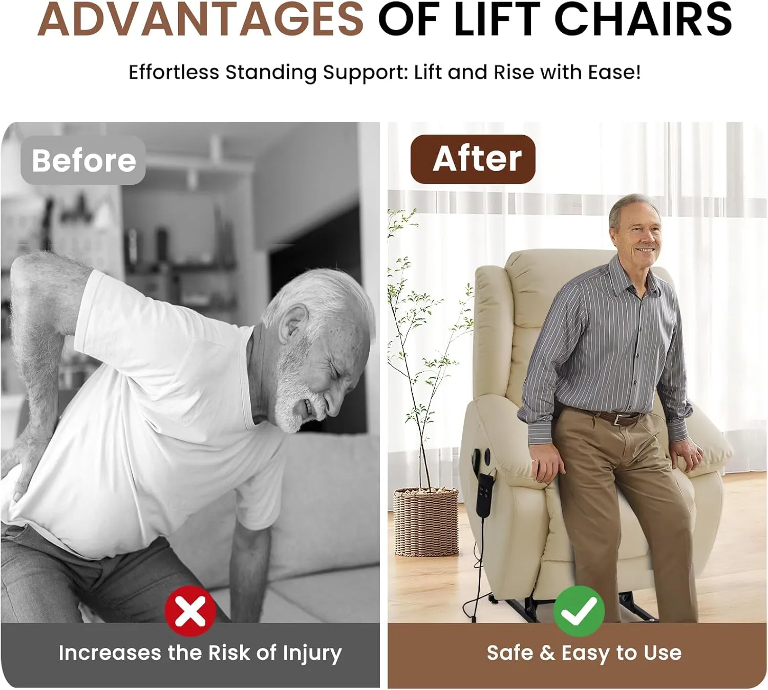 TEKAMON Power Lift Recliner Chair for Elderly with Heat & Massage, Dual Motor Breathable Leather Recliner, Lay Flat Sleeping Chairs with Infinite Position, RemoteControl & USB Ports(Beige)
