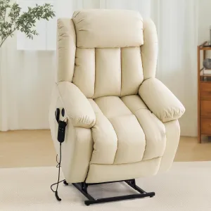 TEKAMON Power Lift Recliner Chair for Elderly with Heat & Massage, Dual Motor Breathable Leather Recliner, Lay Flat Sleeping Chairs with Infinite Position, RemoteControl & USB Ports(Beige)
