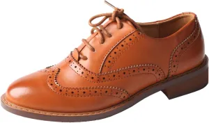 TMA EYES Baroque Retro Carved British Style Lace-up Oxford Women's Casual Leather Shoes