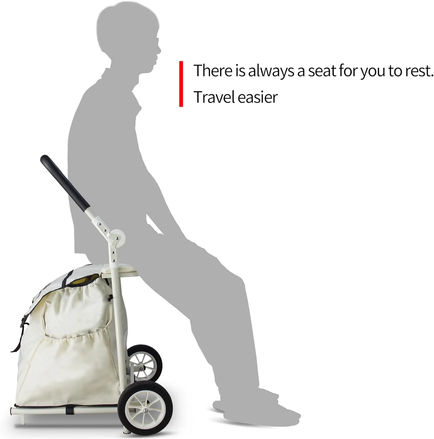 TMZ 2-Wheel Foldable Shopping Cart with Seat Function and Removable Bag - Lightweight Portable Grocery Trolley, 110 lbs Capacity Utility Cart for Market, Travel, Apartment (Beige)