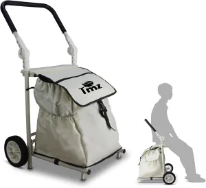 TMZ 2-Wheel Foldable Shopping Cart with Seat Function and Removable Bag - Lightweight Portable Grocery Trolley, 110 lbs Capacity Utility Cart for Market, Travel, Apartment (Beige)
