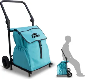 TMZ 2-Wheel Foldable Shopping Cart with Seat Function and Removable Bag - Lightweight Portable Grocery Trolley, 110 lbs Capacity Utility Cart for Market, Travel, Apartment (Turquoise)
