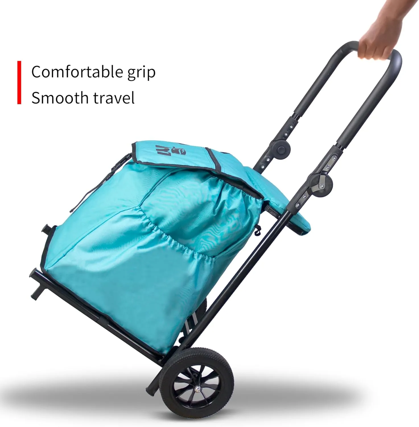 TMZ 2-Wheel Foldable Shopping Cart with Seat Function and Removable Bag - Lightweight Portable Grocery Trolley, 110 lbs Capacity Utility Cart for Market, Travel, Apartment (Turquoise)