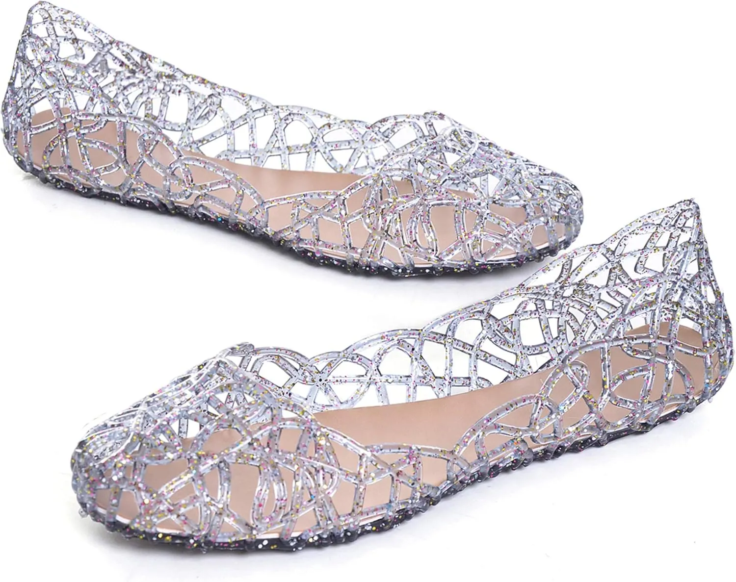 TN TANGNEST Women's Beach Hollow Jelly Shoes Bling PVC Slip On Summer Casual Flat Sandals