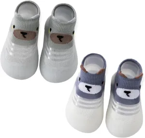 Toddler 2 Pairs Anti-Skid Socks Shoes Baby Boys Girls Rubber Sole Indoor First Walking Slippers