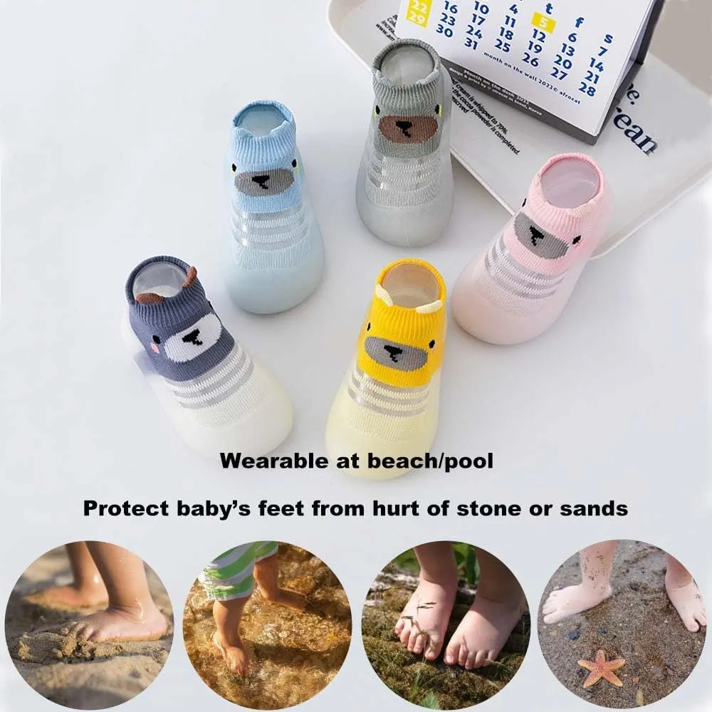 Toddler 2 Pairs Anti-Skid Socks Shoes Baby Boys Girls Rubber Sole Indoor First Walking Slippers