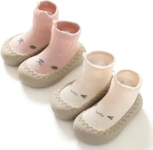 Toddler 2 Pairs Anti-Skid Socks Shoes Baby Boys Girls Rubber Sole Indoor First Walking Slippers