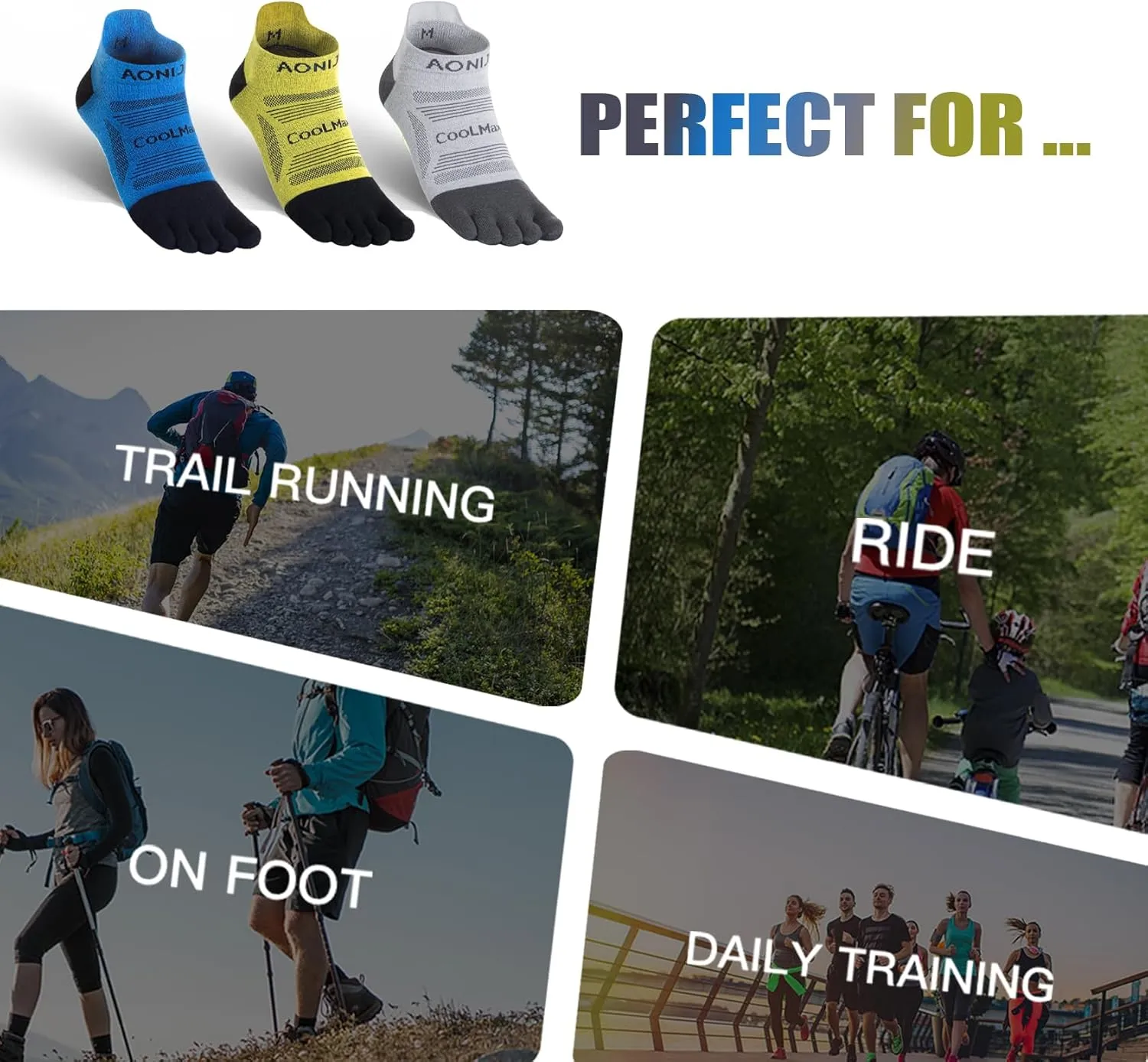 Toe Socks Cool-max Running Socks for Men Women 3 Pairs Athletic Breathable Five Finger Socks