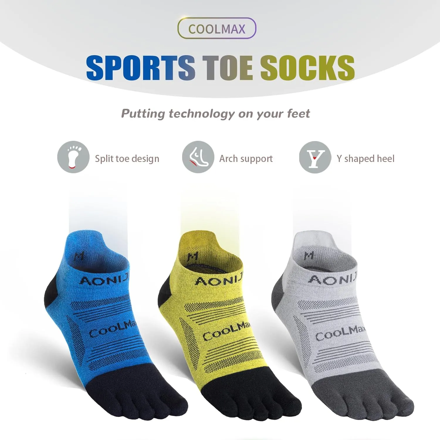 Toe Socks Cool-max Running Socks for Men Women 3 Pairs Athletic Breathable Five Finger Socks