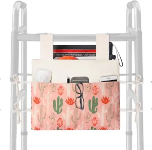 TOGETRUE Walker Bag, Handy Walker Basket with Water Cup Holder, Walker Storage Accessories Bag for Folding Walker, Wheelchairs, Strollers, 15"x11.5" (Cactus)
