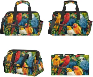Tool Bag with Shoulder Strap Animals Parrots Style Organizer Pockets Tools Tote Bags for Men Women Adult Toolbag for Car Home Work Travel Storage