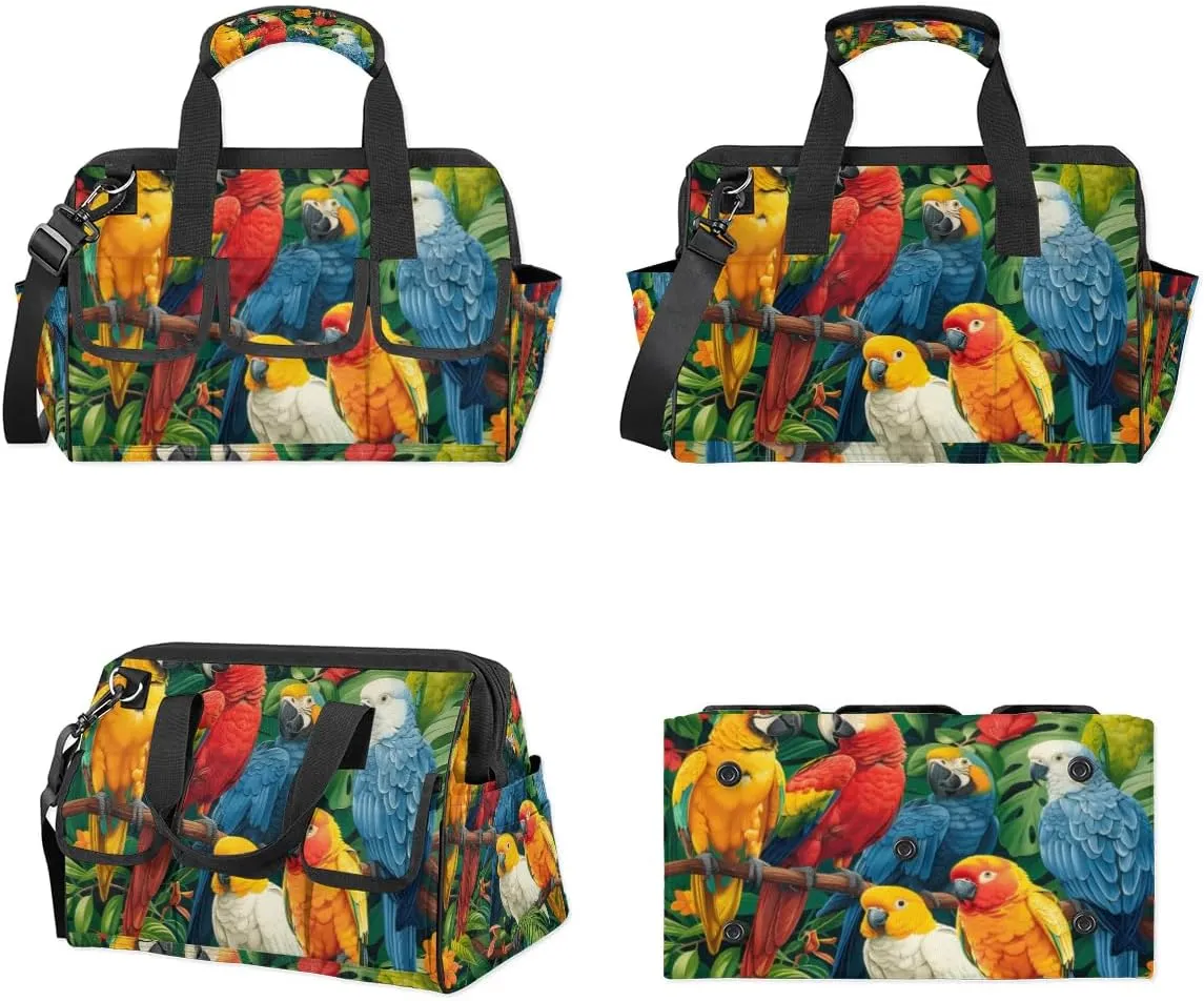 Tool Bag with Shoulder Strap Animals Parrots Style Organizer Pockets Tools Tote Bags for Men Women Adult Toolbag for Car Home Work Travel Storage