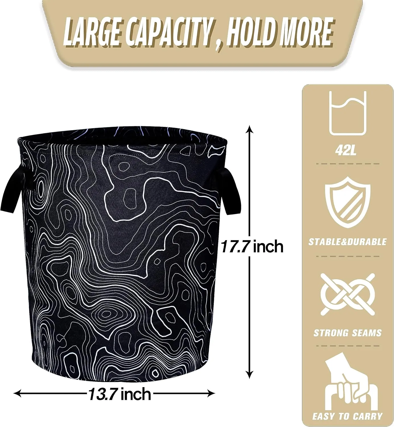 Topographic Map Laundry Basket Topography Pattern Foldable Oxford Cloth Funny Tote Bag Laundry Hamper Clothes Storage Bucket Organizer For Bathroom/Laundry Storage/Bedroom 17.7x13.7