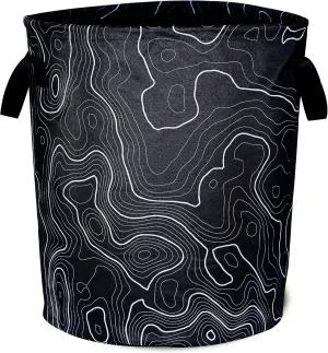 Topographic Map Laundry Basket Topography Pattern Foldable Oxford Cloth Funny Tote Bag Laundry Hamper Clothes Storage Bucket Organizer For Bathroom/Laundry Storage/Bedroom 17.7x13.7