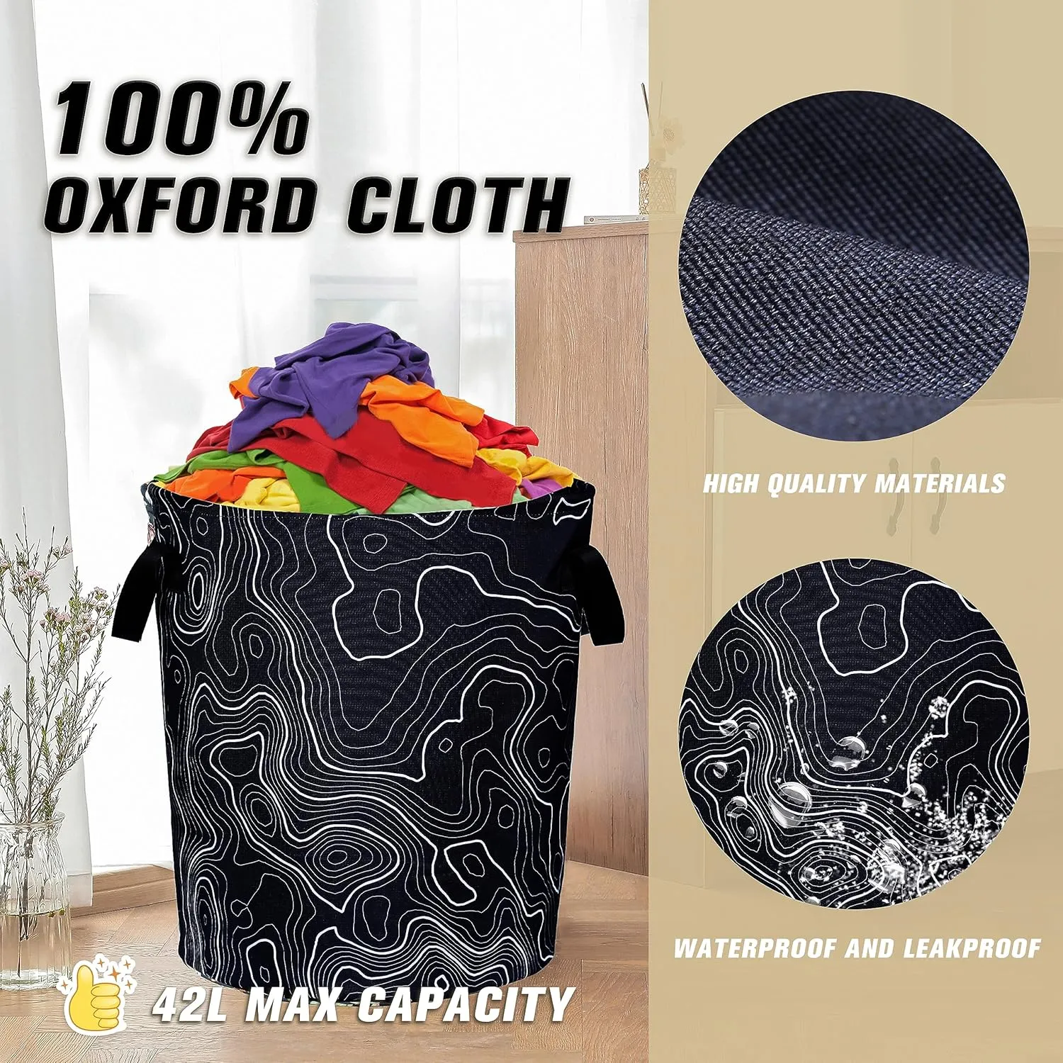 Topographic Map Laundry Basket Topography Pattern Foldable Oxford Cloth Funny Tote Bag Laundry Hamper Clothes Storage Bucket Organizer For Bathroom/Laundry Storage/Bedroom 17.7x13.7